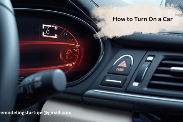 A close-up shot of a driver's hand inserting a key into a car ignition near the steering wheel to turn on a car.