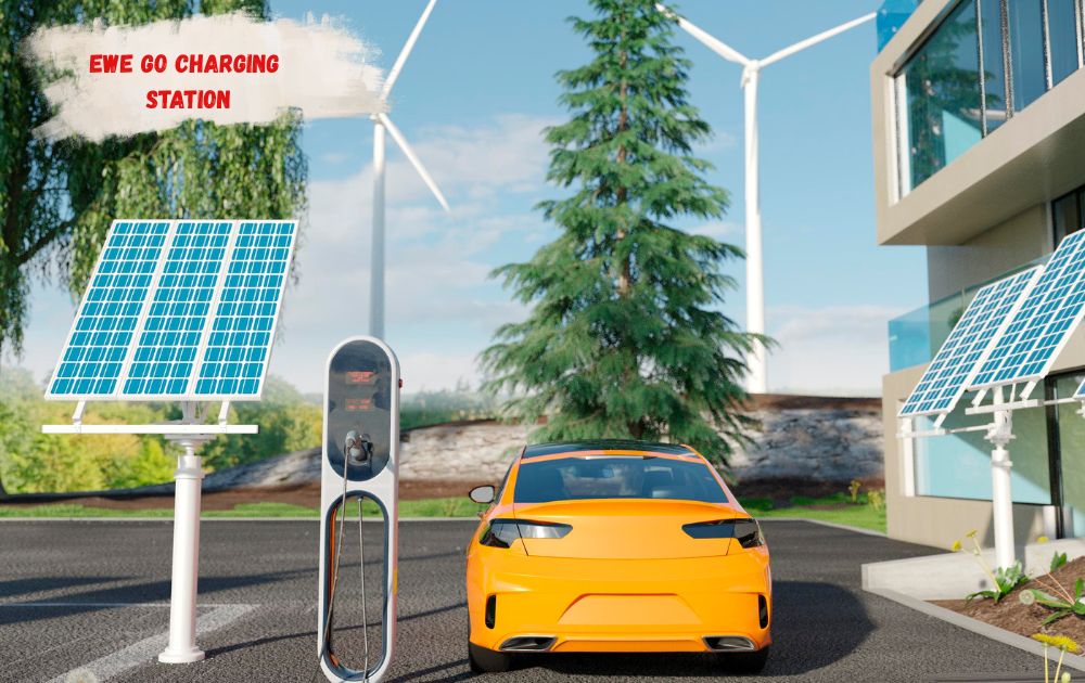 EWE Go charging station with EV plugged in for fast charging
