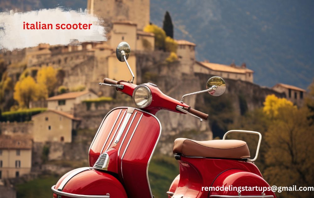 Rider on an italian scooter cruising through a city street in Italy