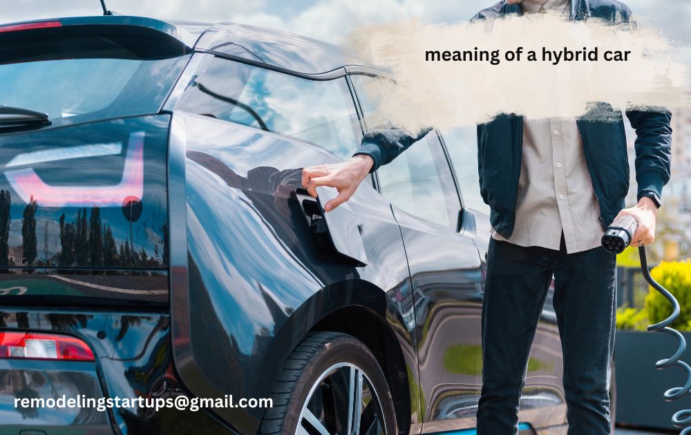 Meaning of a hybrid car shown through a modern hybrid vehicle on the road