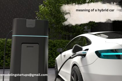 Meaning of a hybrid car shown through a modern hybrid vehicle on the road