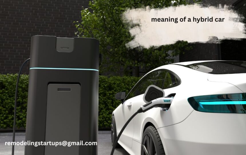 Meaning of a hybrid car shown through a modern hybrid vehicle on the road