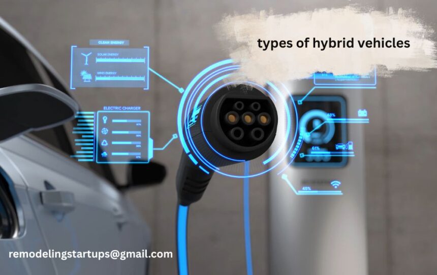 Types of hybrid vehicles shown through a modern hybrid car on the road