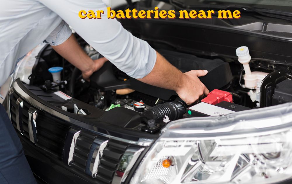 car batteries near me shelf display with multiple battery brands