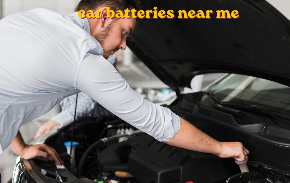 car batteries near me shelf display with multiple battery brands