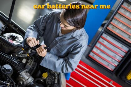 car batteries near me shelf display with multiple battery brands