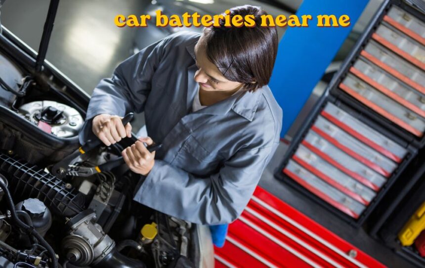 car batteries near me shelf display with multiple battery brands