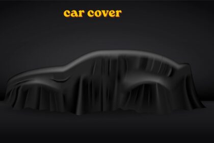 Car cover fitted over a parked vehicle for weather protection