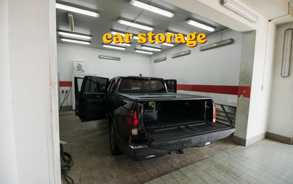 Car storage unit with vehicle parked safely inside secure facility