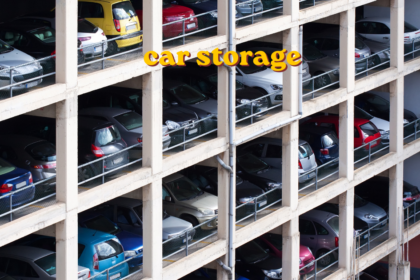 Car storage unit with vehicle parked safely inside secure facility