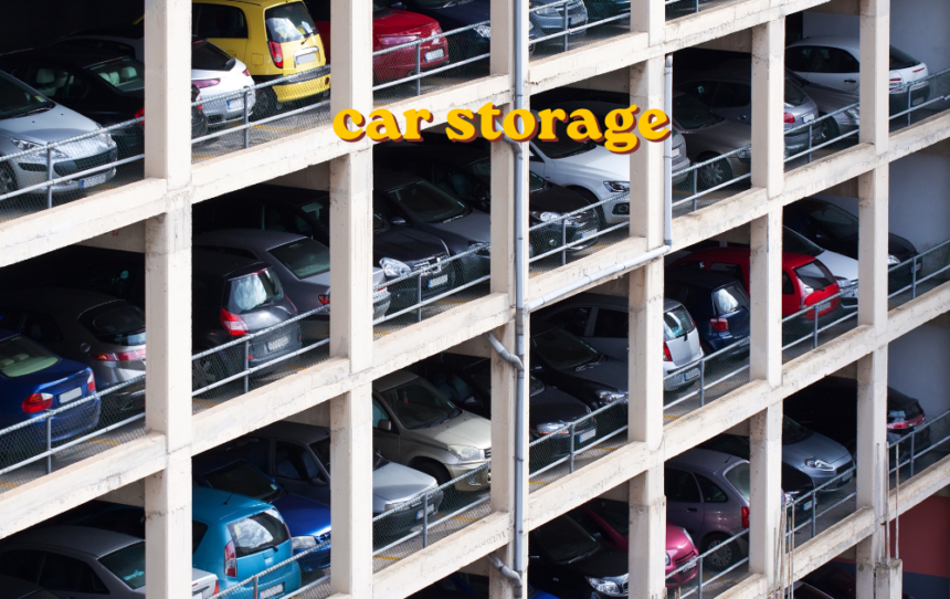 Car storage unit with vehicle parked safely inside secure facility