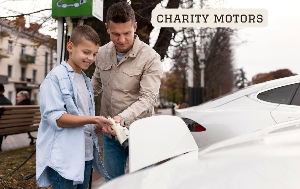 A happy family smiling and receiving the keys to a reliable used car from a vehicle donation program.