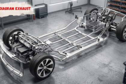 Diagram exhaust system showing manifold, catalytic converter, and muffler layout