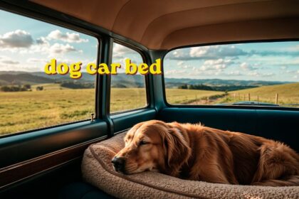 Dog car bed with waterproof cover set up on the back seat of a car