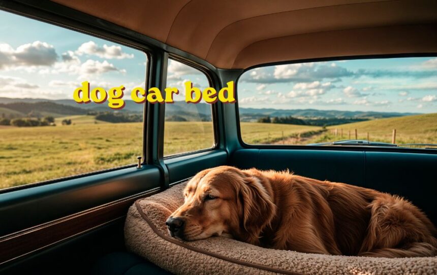 Dog car bed with waterproof cover set up on the back seat of a car