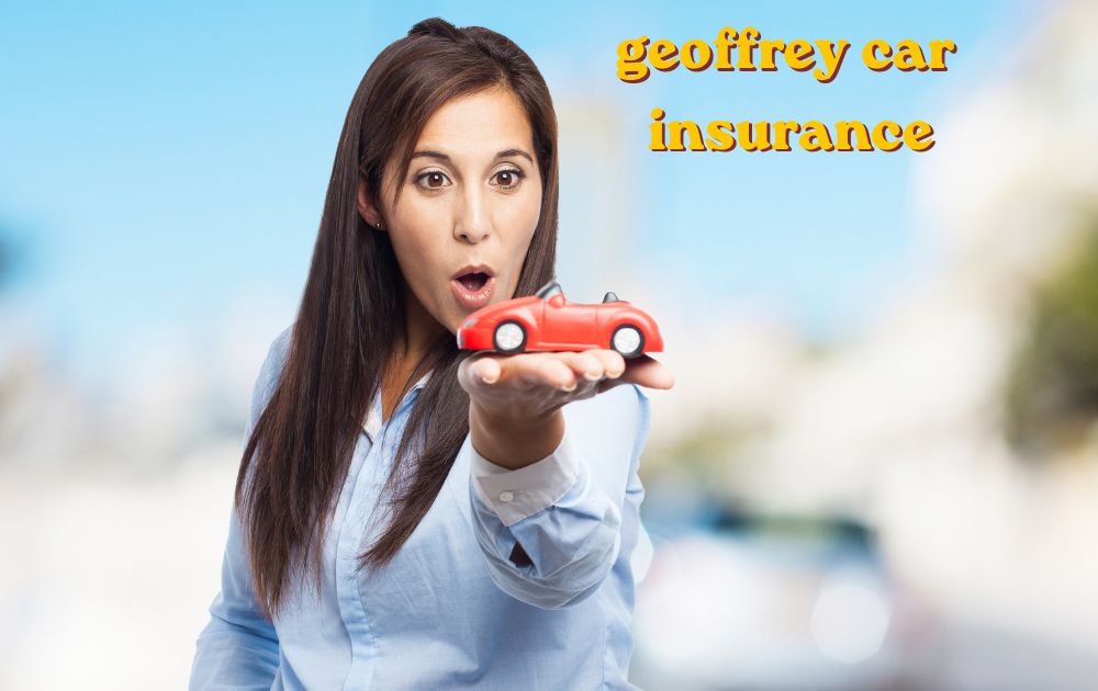 Geoffrey car insurance quote screen shown on a laptop with a car in the background
