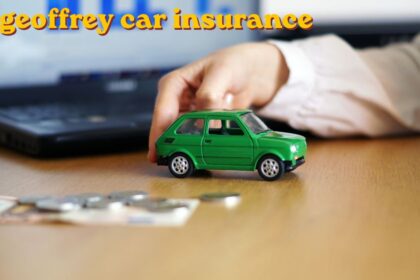Geoffrey car insurance quote screen shown on a laptop with a car in the background