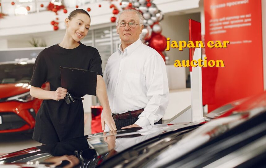 Japan car auction lot with rows of used cars ready for bidding