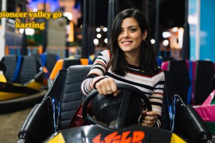 Racers speeding on the track at Pioneer Valley Go Karting
