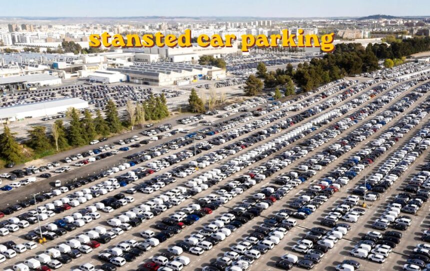 stansted car parking area with cars parked near the airport terminal