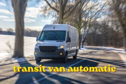 transit van automatic modern electric and hybrid transit van automatic fleet vehicles parked outside a corporate logistics division depot