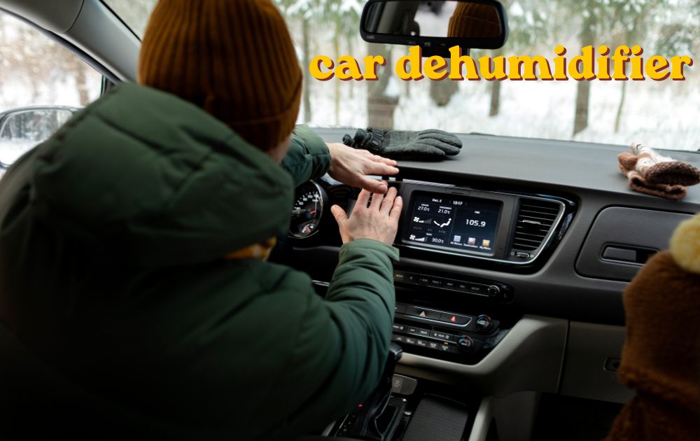 car dehumidifier bag on dashboard next to foggy windscreen