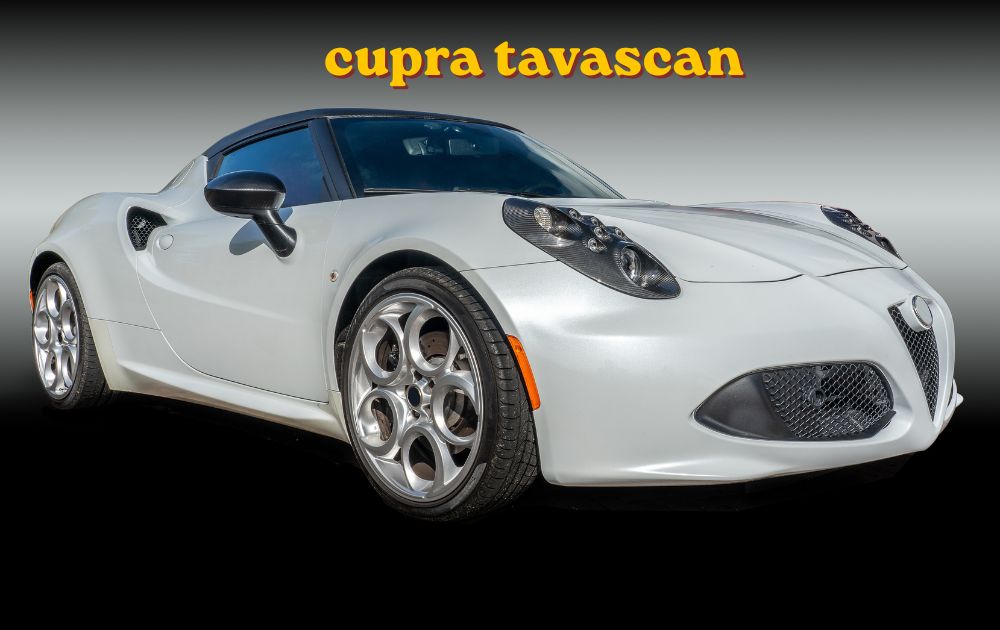 Cupra Tavascan electric SUV parked outdoors showing its sporty coupe styling and LED lighting