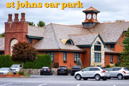 St Johns car park entrance with parking bays and directional signage