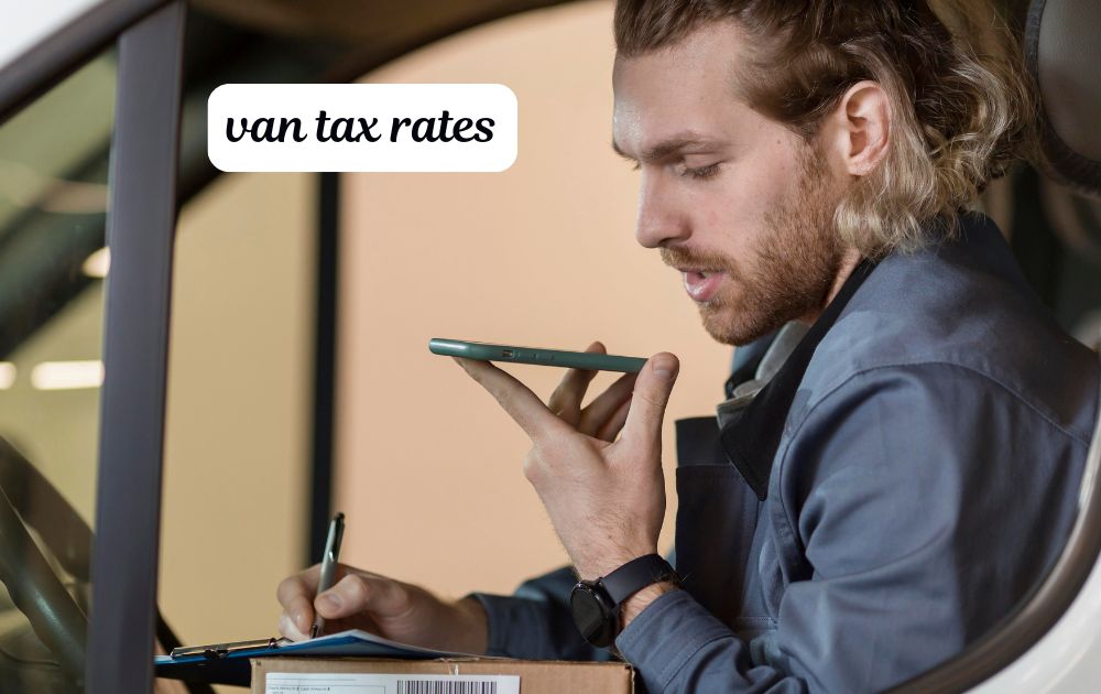 van tax rates guide showing a commercial van and road tax document