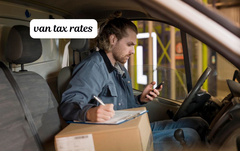 van tax rates guide showing a commercial van and road tax document